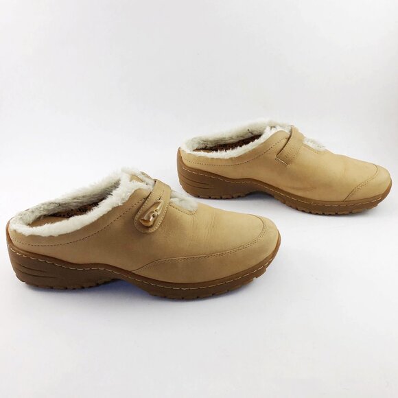 SOFFT Tan Nubuck Leather Shearling Lined Clogs with Toggle Clasp 9.5 - Picture 2 of 11